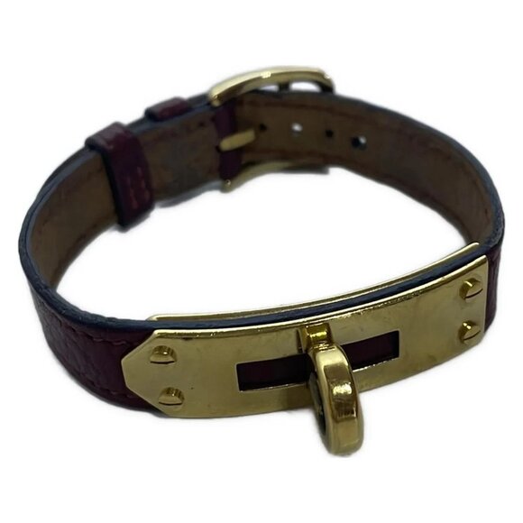 Auth HERMES Kelly - Dark Brown Gold Leather Hardware Circle T Bracelet - Picture 1 of 5